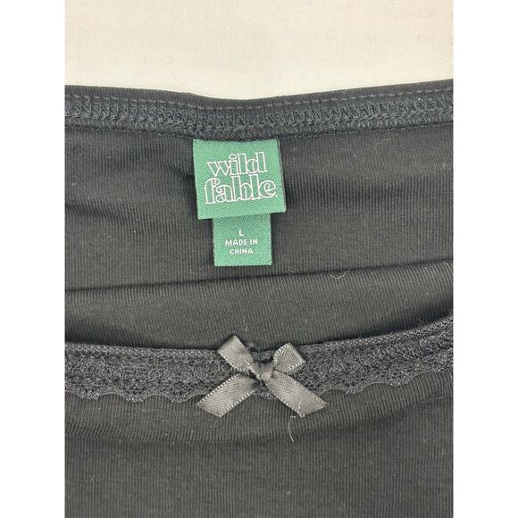 Wild Fable Long Sleeve Off The Shoulder Top Size L Cropped Bow Y2K Whimsygoth - Picture 4 of 7